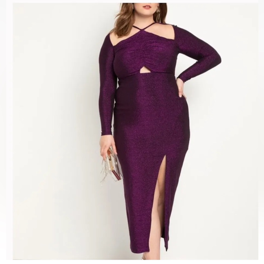 Eloquii Metallic Strappy Cutout Maxi Dress Evening Gown Size 14 Womens Purple.